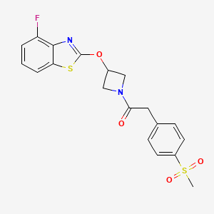 molecular formula C19H17FN2O4S2 B2468802 1-(3-((4-Fluorobenzo[d]thiazol-2-yl)oxy)azetidin-1-yl)-2-(4-(methylsulfonyl)phenyl)ethanone CAS No. 1396874-11-5