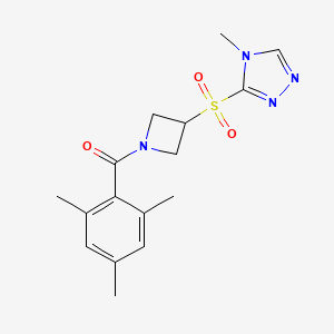molecular formula C16H20N4O3S B2468836 mesityl(3-((4-methyl-4H-1,2,4-triazol-3-yl)sulfonyl)azetidin-1-yl)methanone CAS No. 2034356-33-5