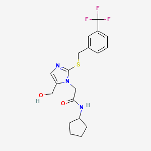 molecular formula C19H22F3N3O2S B2468871 N-cyclopentyl-2-(5-(hydroxymethyl)-2-((3-(trifluoromethyl)benzyl)thio)-1H-imidazol-1-yl)acetamide CAS No. 921820-92-0