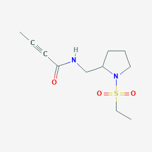 molecular formula C11H18N2O3S B2468941 N-{[1-(ethanesulfonyl)pyrrolidin-2-yl]methyl}but-2-ynamide CAS No. 2411294-01-2