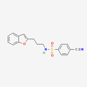 molecular formula C18H16N2O3S B2468990 N-(3-(benzofuran-2-yl)propyl)-4-cyanobenzenesulfonamide CAS No. 2034415-91-1
