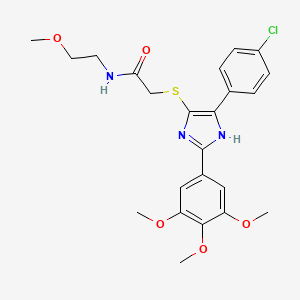 2-((5-(4-chlorophenyl)-2-(3,4,5-trimethoxyphenyl)-1H-imidazol-4-yl)thio)-N-(2-methoxyethyl)acetamide