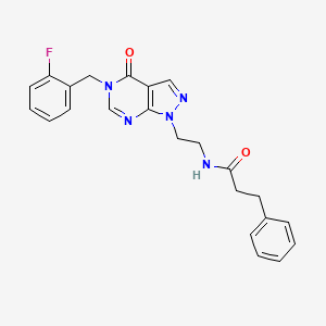 molecular formula C23H22FN5O2 B2469049 N-(2-(5-(2-fluorobenzyl)-4-oxo-4,5-dihydro-1H-pyrazolo[3,4-d]pyrimidin-1-yl)ethyl)-3-phenylpropanamide CAS No. 922010-21-7