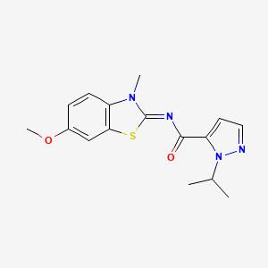 molecular formula C16H18N4O2S B2469064 (E)-1-isopropyl-N-(6-methoxy-3-methylbenzo[d]thiazol-2(3H)-ylidene)-1H-pyrazole-5-carboxamide CAS No. 1203441-73-9