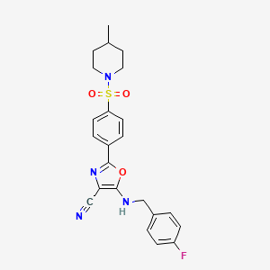 molecular formula C23H23FN4O3S B2469067 5-((4-Fluorobenzyl)amino)-2-(4-((4-methylpiperidin-1-yl)sulfonyl)phenyl)oxazole-4-carbonitrile CAS No. 941247-70-7