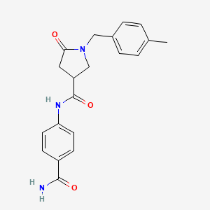 molecular formula C20H21N3O3 B2469068 N-(4-carbamoylphenyl)-1-[(4-methylphenyl)methyl]-5-oxopyrrolidine-3-carboxamide CAS No. 1390583-90-0