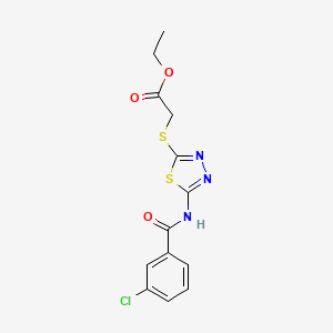 molecular formula C13H12ClN3O3S2 B2469089 Ethyl 2-((5-(3-chlorobenzamido)-1,3,4-thiadiazol-2-yl)thio)acetate CAS No. 392318-09-1