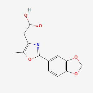 molecular formula C13H11NO5 B2469102 2-[2-(2H-1,3-benzodioxol-5-yl)-5-methyl-1,3-oxazol-4-yl]acetic acid CAS No. 1226296-61-2