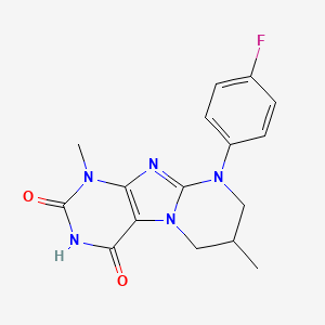 molecular formula C16H16FN5O2 B2469130 9-(4-fluorophenyl)-1,7-dimethyl-7,8-dihydro-6H-purino[7,8-a]pyrimidine-2,4-dione CAS No. 879436-30-3