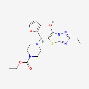 molecular formula C18H23N5O4S B2469143 Ethyl 4-((2-ethyl-6-hydroxythiazolo[3,2-b][1,2,4]triazol-5-yl)(furan-2-yl)methyl)piperazine-1-carboxylate CAS No. 886914-00-7