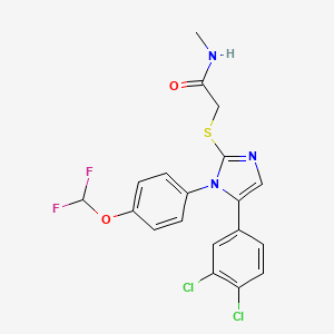 molecular formula C19H15Cl2F2N3O2S B2469152 2-[(5-(3,4-二氯苯基)-1-(4-(二氟甲氧基)苯基)-1H-咪唑-2-基)硫]-N-甲基乙酰胺 CAS No. 1226456-38-7