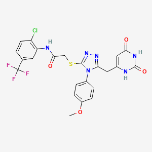 molecular formula C23H18ClF3N6O4S B2469161 N-(2-chloro-5-(trifluoromethyl)phenyl)-2-((5-((2,6-dioxo-1,2,3,6-tetrahydropyrimidin-4-yl)methyl)-4-(4-methoxyphenyl)-4H-1,2,4-triazol-3-yl)thio)acetamide CAS No. 896677-22-8