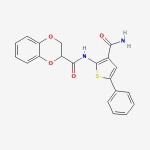 molecular formula C20H16N2O4S B2469169 N-(3-carbamoyl-5-phenylthiophen-2-yl)-2,3-dihydro-1,4-benzodioxine-2-carboxamide CAS No. 941934-66-3