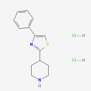 molecular formula C14H18Cl2N2S B2469170 4-(4-Phenyl-1,3-thiazol-2-yl)piperidine dihydrochloride CAS No. 887624-97-7