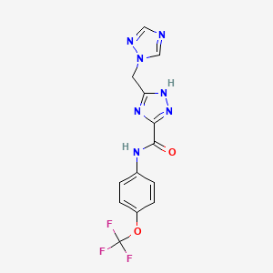 molecular formula C13H10F3N7O2 B2469213 3-(1H-1,2,4-triazol-1-ylmethyl)-N-[4-(trifluoromethoxy)phenyl]-1H-1,2,4-triazole-5-carboxamide CAS No. 338405-29-1