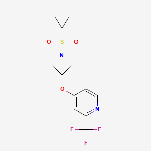 molecular formula C12H13F3N2O3S B2469228 4-(1-Cyclopropylsulfonylazetidin-3-yl)oxy-2-(trifluoromethyl)pyridine CAS No. 2380141-54-6