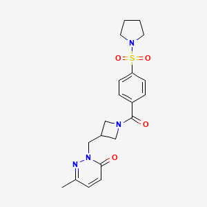 molecular formula C20H24N4O4S B2469231 6-Methyl-2-({1-[4-(pyrrolidine-1-sulfonyl)benzoyl]azetidin-3-yl}methyl)-2,3-dihydropyridazin-3-one CAS No. 2310014-90-3