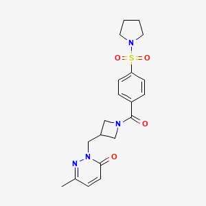 molecular formula C20H24N4O4S B2469231 6-Methyl-2-[[1-(4-pyrrolidin-1-ylsulfonylbenzoyl)azetidin-3-yl]methyl]pyridazin-3-one CAS No. 2310014-90-3