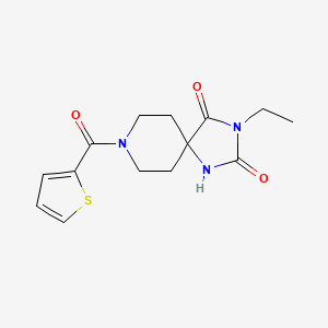 molecular formula C14H17N3O3S B2469234 3-Ethyl-8-(thiophene-2-carbonyl)-1,3,8-triazaspiro[4.5]decane-2,4-dione CAS No. 1021073-56-2