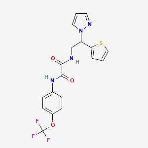 molecular formula C18H15F3N4O3S B2469253 N-[2-(1H-pyrazol-1-yl)-2-(thiophen-2-yl)ethyl]-N'-[4-(trifluoromethoxy)phenyl]ethanediamide CAS No. 2034599-97-6