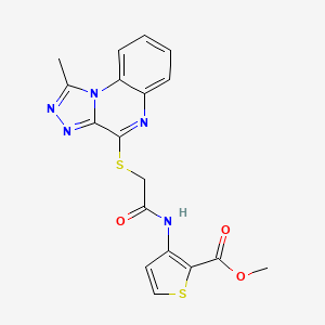 molecular formula C18H15N5O3S2 B2469275 Methyl 3-[2-({1-methyl-[1,2,4]triazolo[4,3-a]quinoxalin-4-yl}sulfanyl)acetamido]thiophene-2-carboxylate CAS No. 1358377-17-9