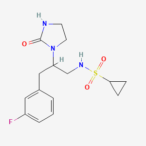 molecular formula C15H20FN3O3S B2469325 N-[3-(3-Fluorophenyl)-2-(2-oxoimidazolidin-1-YL)propyl]cyclopropanesulfonamide CAS No. 1421513-85-0