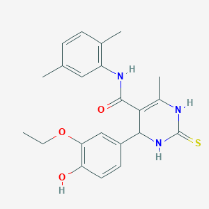 molecular formula C22H25N3O3S B2469344 N-(2,5-dimethylphenyl)-4-(3-ethoxy-4-hydroxyphenyl)-6-methyl-2-thioxo-1,2,3,4-tetrahydropyrimidine-5-carboxamide CAS No. 537680-33-4