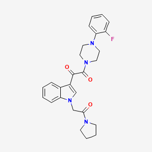 molecular formula C26H27FN4O3 B2469370 1-(4-(2-fluorophenyl)piperazin-1-yl)-2-(1-(2-oxo-2-(pyrrolidin-1-yl)ethyl)-1H-indol-3-yl)ethane-1,2-dione CAS No. 893988-88-0