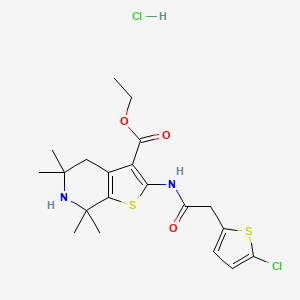 Ethyl 2-(2-(5-chlorothiophen-2-yl)acetamido)-5,5,7,7-tetramethyl-4,5,6,7-tetrahydrothieno[2,3-c]pyridine-3-carboxylate hydrochloride