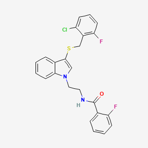molecular formula C24H19ClF2N2OS B2469576 N-[2-(3-{[(2-chloro-6-fluorophenyl)methyl]sulfanyl}-1H-indol-1-yl)ethyl]-2-fluorobenzamide CAS No. 532972-87-5
