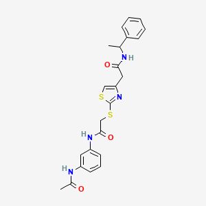 N-(3-acetamidophenyl)-2-((4-(2-oxo-2-((1-phenylethyl)amino)ethyl)thiazol-2-yl)thio)acetamide