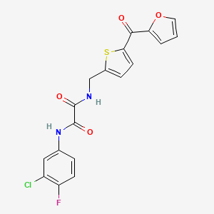 molecular formula C18H12ClFN2O4S B2469586 N'-(3-chloro-4-fluorophenyl)-N-{[5-(furan-2-carbonyl)thiophen-2-yl]methyl}ethanediamide CAS No. 1795302-87-2