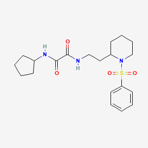 molecular formula C20H29N3O4S B2469620 N'-{2-[1-(benzenesulfonyl)piperidin-2-yl]ethyl}-N-cyclopentylethanediamide CAS No. 898444-40-1