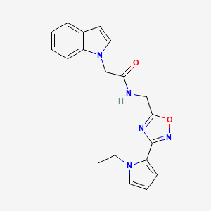 molecular formula C19H19N5O2 B2469625 N-((3-(1-ethyl-1H-pyrrol-2-yl)-1,2,4-oxadiazol-5-yl)methyl)-2-(1H-indol-1-yl)acetamide CAS No. 2034453-70-6