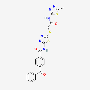 molecular formula C21H16N6O3S3 B2469631 4-benzoyl-N-[5-[2-[(5-methyl-1,3,4-thiadiazol-2-yl)amino]-2-oxoethyl]sulfanyl-1,3,4-thiadiazol-2-yl]benzamide CAS No. 392319-43-6