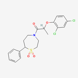 molecular formula C20H21Cl2NO4S B2469635 2-(2,4-Dichlorophenoxy)-1-(1,1-dioxido-7-phenyl-1,4-thiazepan-4-yl)propan-1-one CAS No. 2034382-44-8