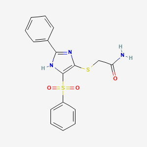 molecular formula C17H15N3O3S2 B2469639 2-((2-phenyl-4-(phenylsulfonyl)-1H-imidazol-5-yl)thio)acetamide CAS No. 950351-53-8