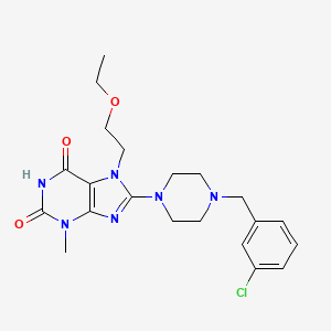 molecular formula C21H27ClN6O3 B2469640 8-[4-[(3-Chlorophenyl)methyl]piperazin-1-yl]-7-(2-ethoxyethyl)-3-methylpurine-2,6-dione CAS No. 878432-85-0