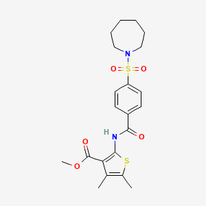 molecular formula C21H26N2O5S2 B2469643 Methyl 2-(4-(azepan-1-ylsulfonyl)benzamido)-4,5-dimethylthiophene-3-carboxylate CAS No. 896615-46-6