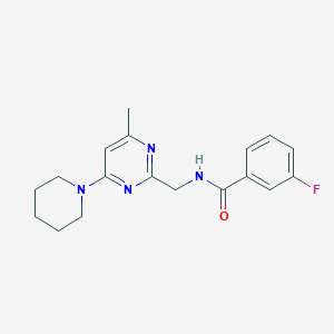 molecular formula C18H21FN4O B2469648 3-fluoro-N-((4-methyl-6-(piperidin-1-yl)pyrimidin-2-yl)methyl)benzamide CAS No. 1797618-63-3