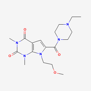 molecular formula C18H27N5O4 B2469653 6-(4-ethylpiperazine-1-carbonyl)-7-(2-methoxyethyl)-1,3-dimethyl-1H-pyrrolo[2,3-d]pyrimidine-2,4(3H,7H)-dione CAS No. 1021133-71-0