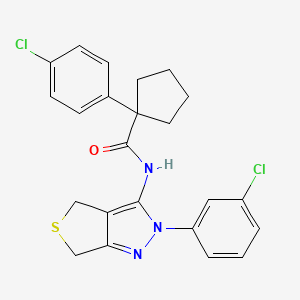 molecular formula C23H21Cl2N3OS B2469664 1-(4-chlorophenyl)-N-(2-(3-chlorophenyl)-4,6-dihydro-2H-thieno[3,4-c]pyrazol-3-yl)cyclopentanecarboxamide CAS No. 450341-14-7