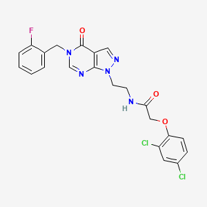molecular formula C22H18Cl2FN5O3 B2469711 2-(2,4-dichlorophenoxy)-N-(2-(5-(2-fluorobenzyl)-4-oxo-4,5-dihydro-1H-pyrazolo[3,4-d]pyrimidin-1-yl)ethyl)acetamide CAS No. 922137-31-3