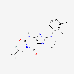 molecular formula C21H25N5O2 B2469729 (E)-3-(but-2-en-1-yl)-9-(2,3-dimethylphenyl)-1-methyl-6,7,8,9-tetrahydropyrimido[2,1-f]purine-2,4(1H,3H)-dione CAS No. 941131-49-3
