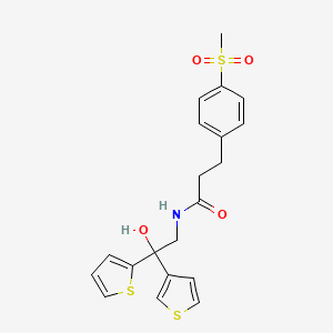 N-(2-hydroxy-2-(thiophen-2-yl)-2-(thiophen-3-yl)ethyl)-3-(4-(methylsulfonyl)phenyl)propanamide