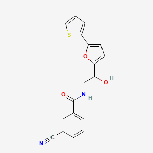 3-Cyano-N-[2-hydroxy-2-(5-thiophen-2-ylfuran-2-yl)ethyl]benzamide