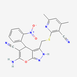 6-Amino-3-[(3-cyano-4,6-dimethylpyridin-2-yl)sulfanylmethyl]-4-(2-nitrophenyl)-2,4-dihydropyrano[2,3-c]pyrazole-5-carbonitrile