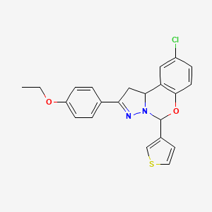 molecular formula C22H19ClN2O2S B2469837 9-chloro-2-(4-ethoxyphenyl)-5-(thiophen-3-yl)-5,10b-dihydro-1H-benzo[e]pyrazolo[1,5-c][1,3]oxazine CAS No. 899984-50-0