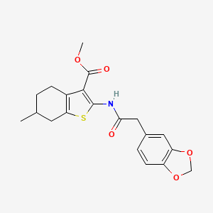 molecular formula C20H21NO5S B2469846 Methyl 2-(2-(benzo[d][1,3]dioxol-5-yl)acetamido)-6-methyl-4,5,6,7-tetrahydrobenzo[b]thiophene-3-carboxylate CAS No. 922014-02-6