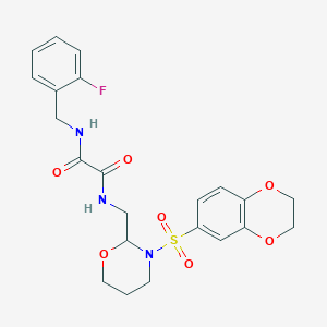 molecular formula C22H24FN3O7S B2469910 N-{[3-(2,3-dihydro-1,4-benzodioxine-6-sulfonyl)-1,3-oxazinan-2-yl]methyl}-N'-[(2-fluorophenyl)methyl]ethanediamide CAS No. 872881-66-8